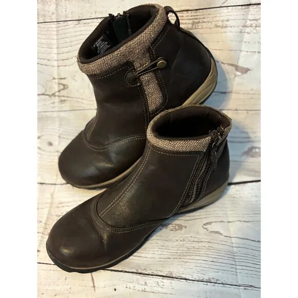 Eastland Brown Leather Zip Chic Ankle Boots Fabric Trim Size Women’s 11M - Picture 3 of 10